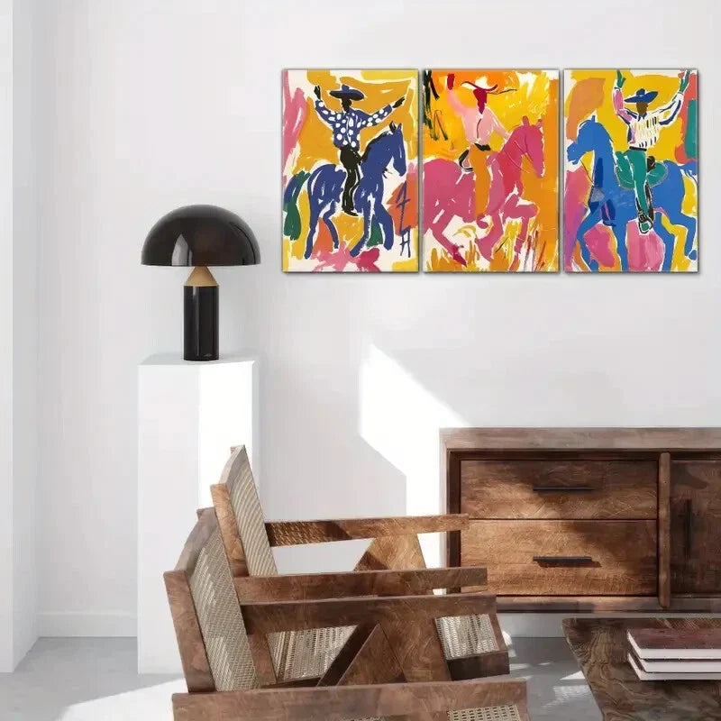 3pcs Vibrant Western Cowboy Murals Bold Rodeo Metal Print Ready to Hang Art