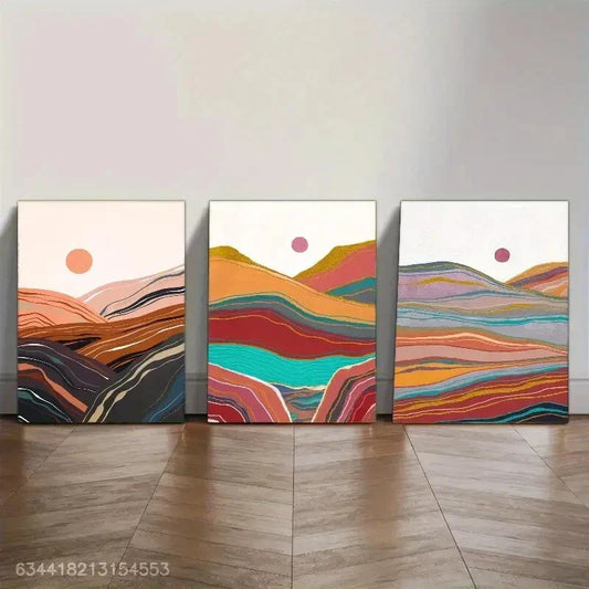 3pcs Elegant Mountains and Sun Line Art poster Metal Print Ready to Hang Art