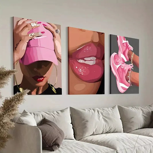 3pcs Fashion Girl Abstract Canvas Framed 40x60cm - High Quality Print 100% Australian Made Wall Canvas Ready to Hang