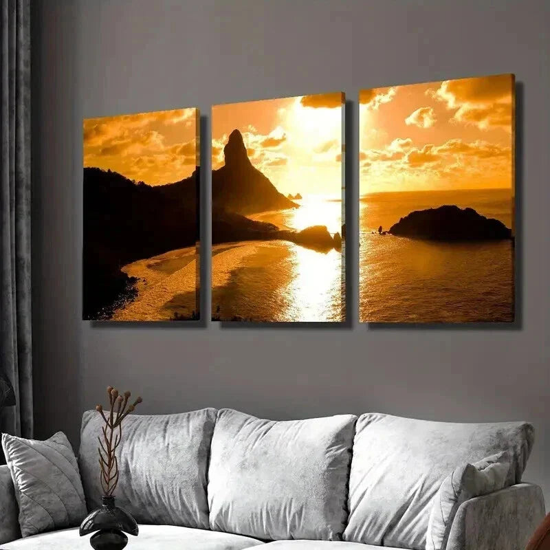 3pcs Sea Sunset Golden Coast Scenery Wall Art Set Canvas Framed 40x60cm - High Quality Print 100% Australian Made Wall Canvas Ready to Hang