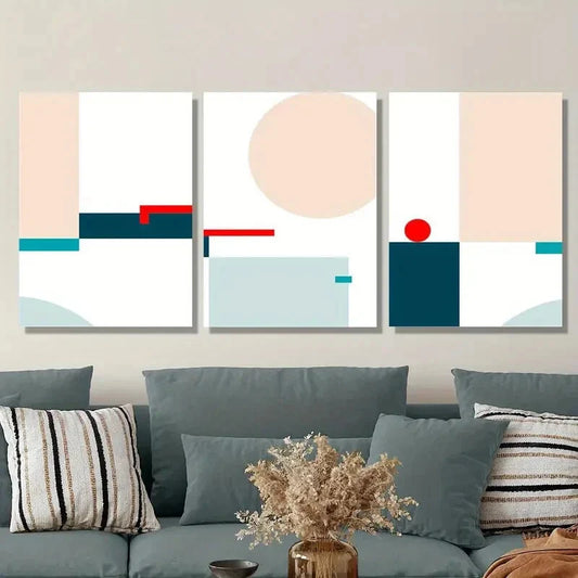 3pcs Abstract midcentury colorful geometric poster Metal Print Ready to Hang Art