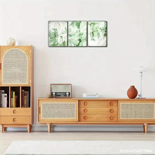 3pcs Modern 3 Green Abstract Stylish Posters Metal Print Ready to Hang Art