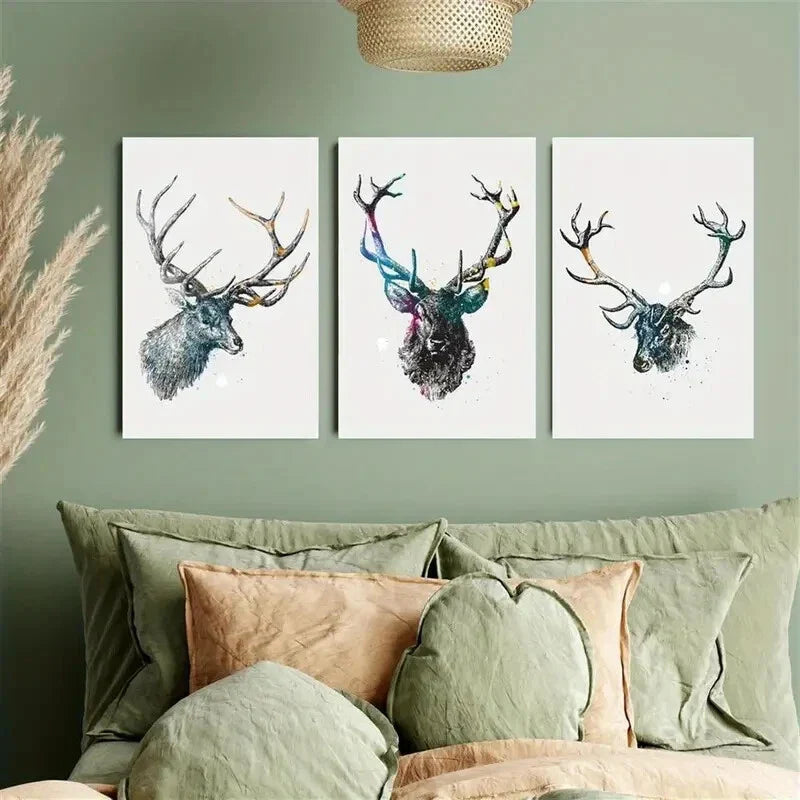 3pcs Reindeer Portrait Metal Print Ready to Hang Art