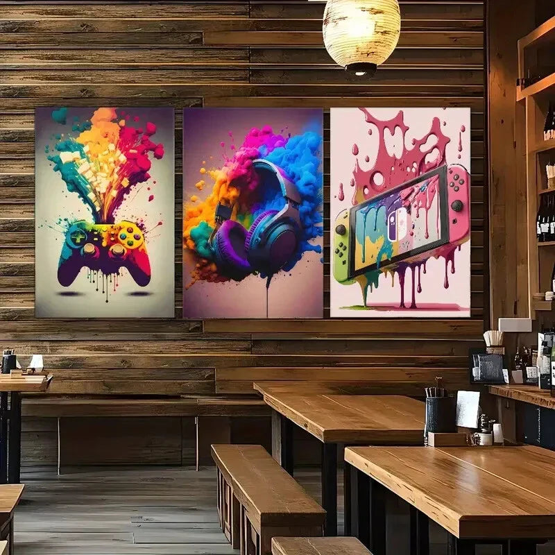 3pcs Colorful Gaming & Music Themed Prints Metal Print Ready to Hang Art