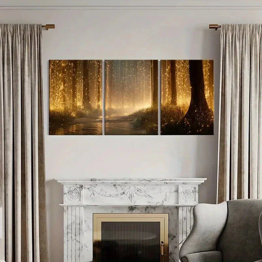 3pcs Enchanted Forest Glow Mystical Nature Scene Metal Print Ready to Hang Art