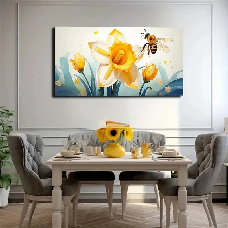 Vibrant Bee And Flower Wall Art Canvas Office Home Room Framed 80x45cm