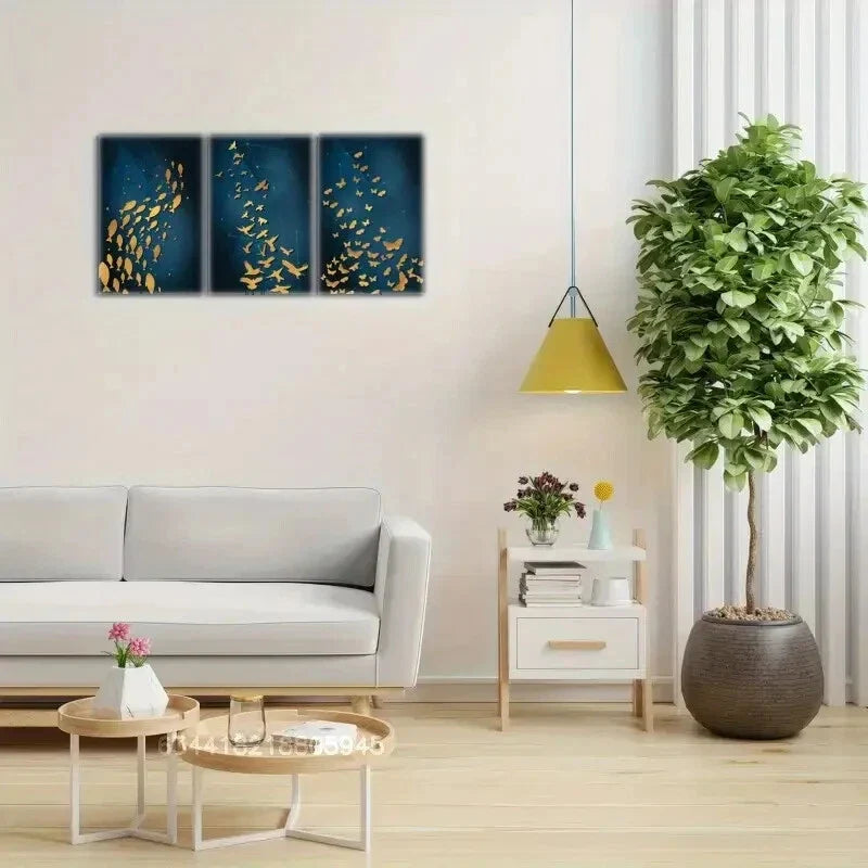 3pcs A group of fish, a group of flying birds Metal Print Ready to Hang Art