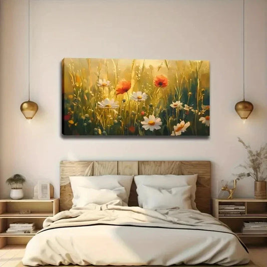 Rustic Meadow Scene Warm Wall Art Canvas Office Home Room Framed 120x60cm