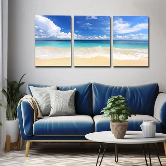 3pcs Romantic Seaside Beach Wall Art Set Canvas Framed 40x60cm - High Quality Print 100% Australian Made Wall Canvas Ready to Hang