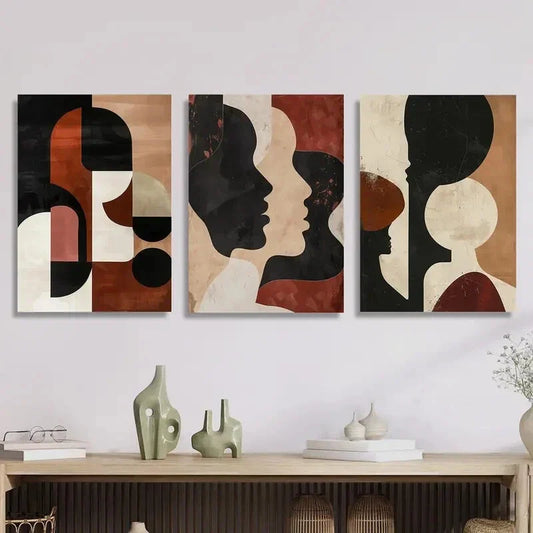3pcs Geometric Silhouette Red And Black Painting Metal Print Ready to Hang Art