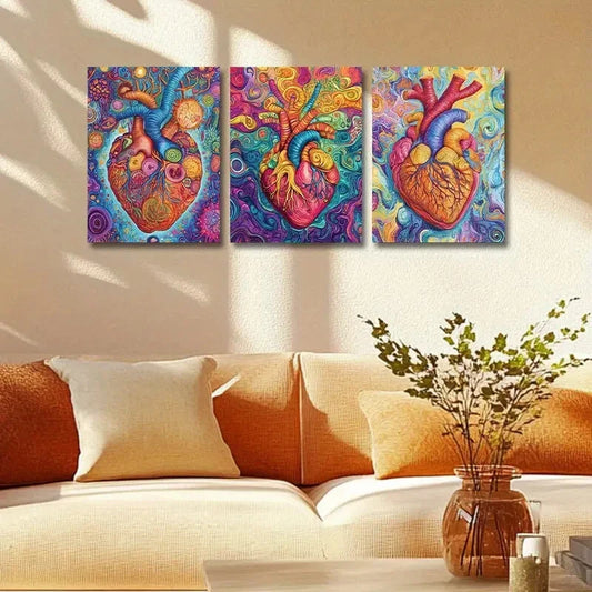 3pcs Featuring The Human Heart Design Metal Print Ready to Hang Art