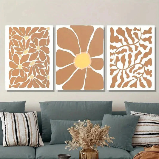3pcs abstract bohemian plants, brown floral minim Metal Print Ready to Hang Art