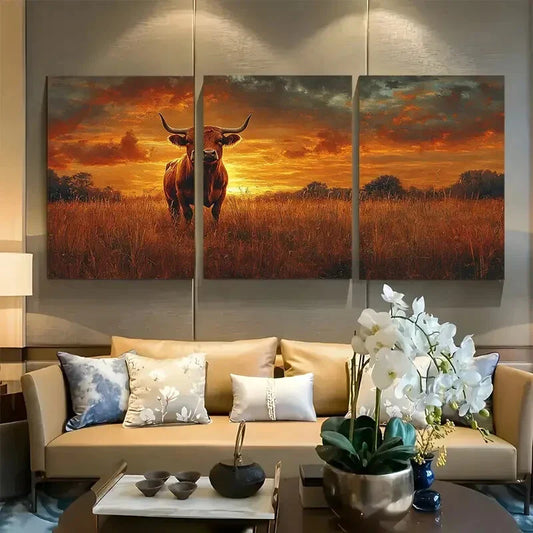 3pcs Highland Cow Standing Proud Metal Print Ready to Hang Art