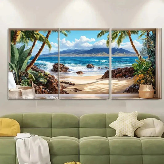 3pcs Hawaiian Beach Wall Art Tropical Landscape Metal Print Ready to Hang Art