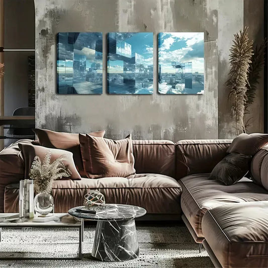 3pcs Abstract Urban Structure Wall Art Set Canvas Framed 40x60cm - High Quality Print 100% Australian Made Wall Canvas Ready to Hang