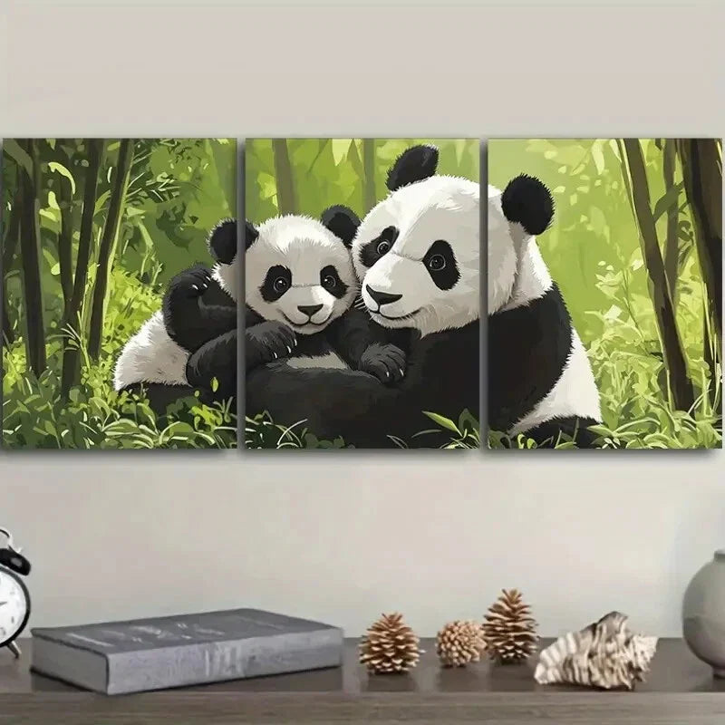 3pcs Cute panda family Wall Art Set Canvas Framed 40x60cm - High Quality Print 100% Australian Made Wall Canvas Ready to Hang