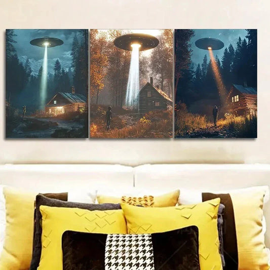 3pcs The alien ship is on the cabin Wall Art Set Canvas Framed 40x60cm - High Quality Print 100% Australian Made Wall Canvas Ready to Hang