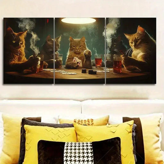 3pcs A Group Of Kittens Are Playing Cards Metal Print Ready to Hang Art