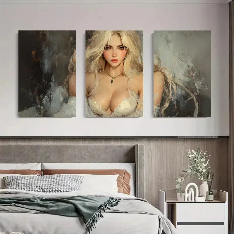 3pcs Glamorous Abstract Blonde Woman Metal Print Ready to Hang Art