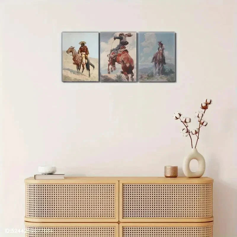 3pcs Mexican Cowboy Vintage Painting Wild West Metal Print Ready to Hang Art