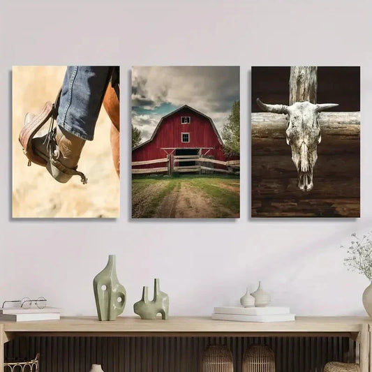 3pcs Featuring a Cowboy Theme Metal Print Ready to Hang Art