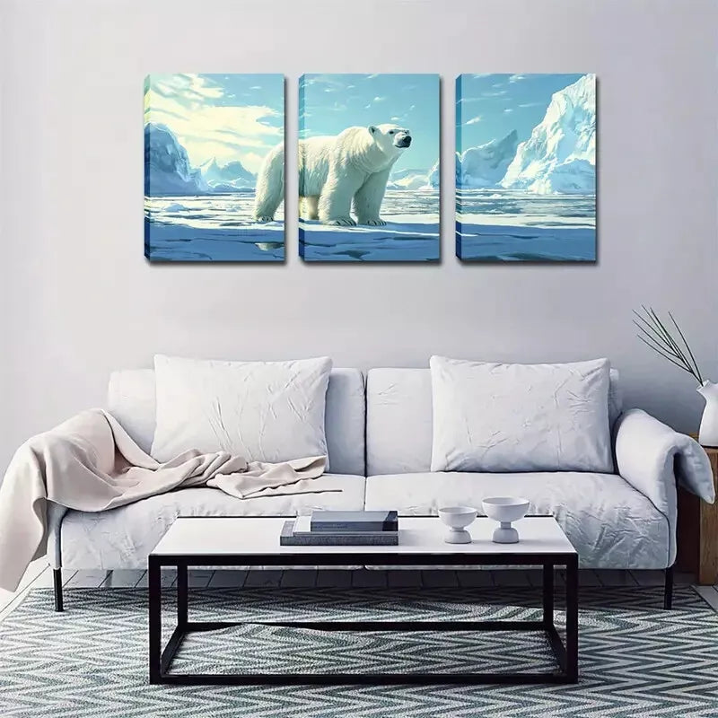 3pcs A Giant Polar Bear Wall Art Set Canvas Framed 40x60cm - High Quality Print 100% Australian Made Wall Canvas Ready to Hang