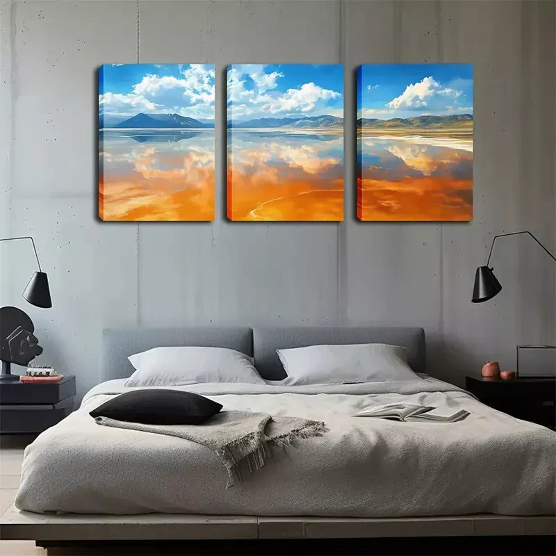 3pcs Serene Lake & Mountain Scene with Vibrant Wall Art Set Canvas Framed 40x60cm - High Quality Print 100% Australian Made Wall Canvas Ready to Hang