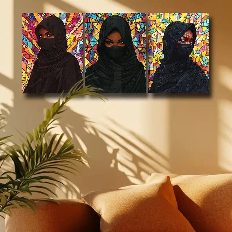 3pcs Arab Woman with Colorful background Metal Print Ready to Hang Art