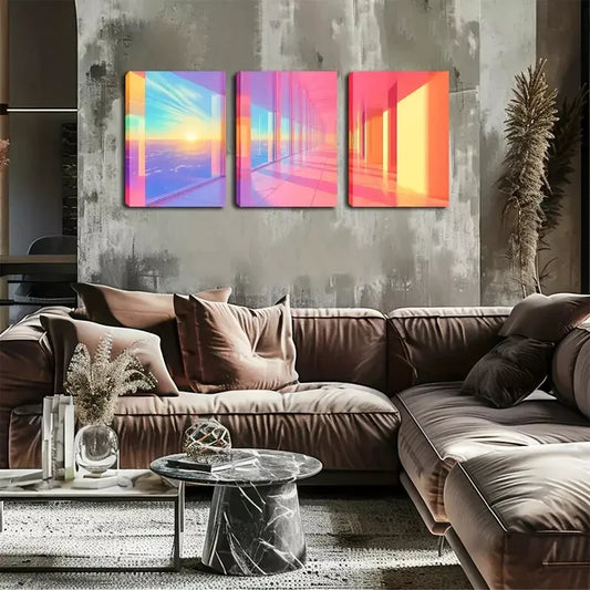 3pcs Oil Painting, Empty Corridor Wall Art Set Canvas Framed 40x60cm - High Quality Print 100% Australian Made Wall Canvas Ready to Hang