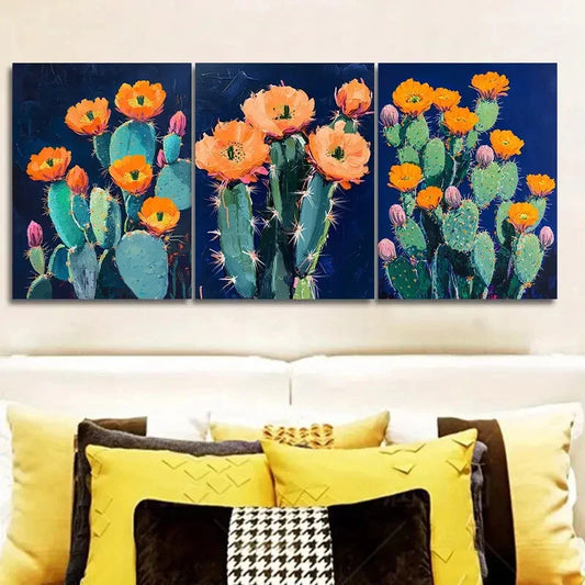 3pcs Night cactus Wall Art Set Canvas Framed 40x60cm - High Quality Print 100% Australian Made Wall Canvas Ready to Hang