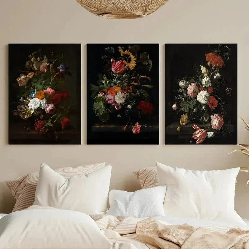3pcs European Classical Flowers Bouquet Metal Print Ready to Hang Art