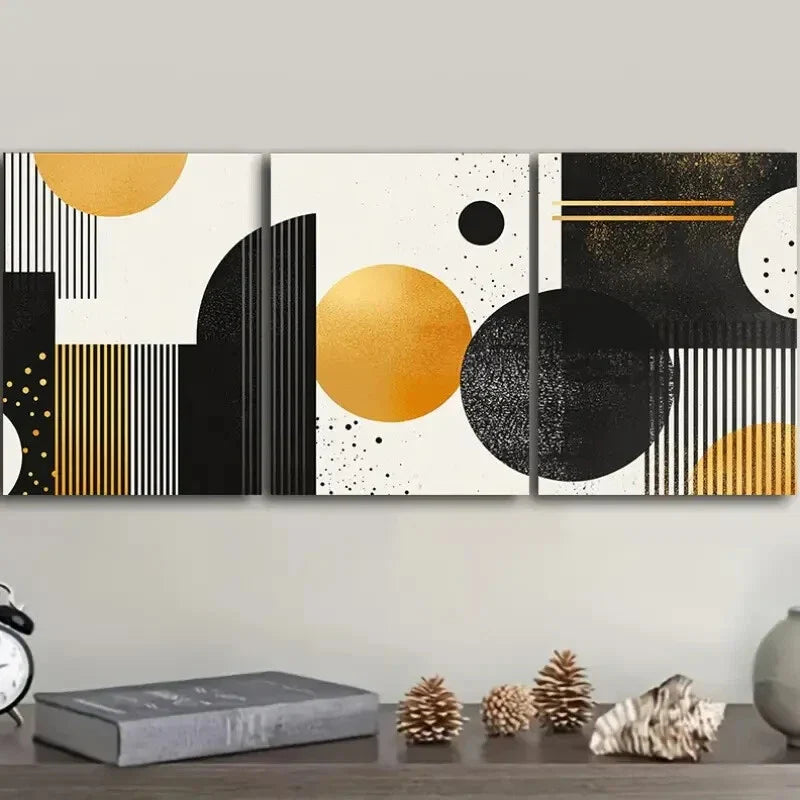 3pcs Featuring Flowing White And Golden Designs Wall Art Set Canvas Framed 40x60cm - High Quality Print 100% Australian Made Wall Canvas Ready to Hang