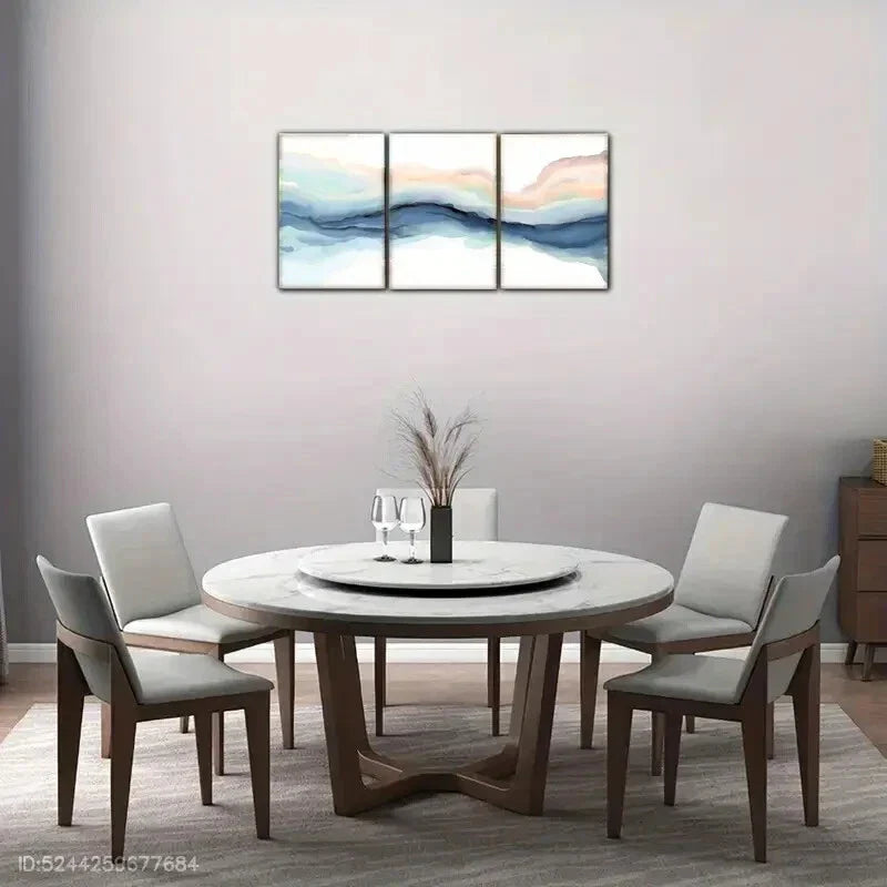 3pcs Abstract Vibrant Blue & Green Tide Design Metal Print Ready to Hang Art