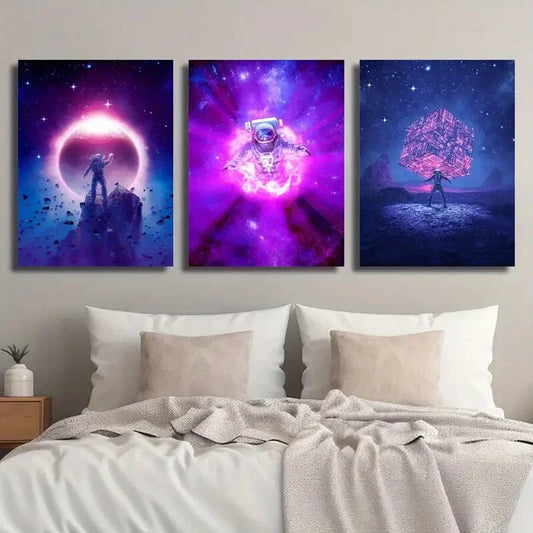 3pcs Starry Sky Universe Astronaut Space Magic Metal Print Ready to Hang Art
