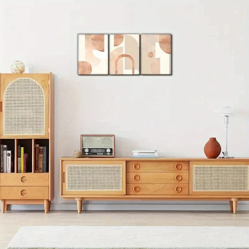 3pcs Minimalist Geometric Posters with Beige Peach Metal Print Ready to Hang Art