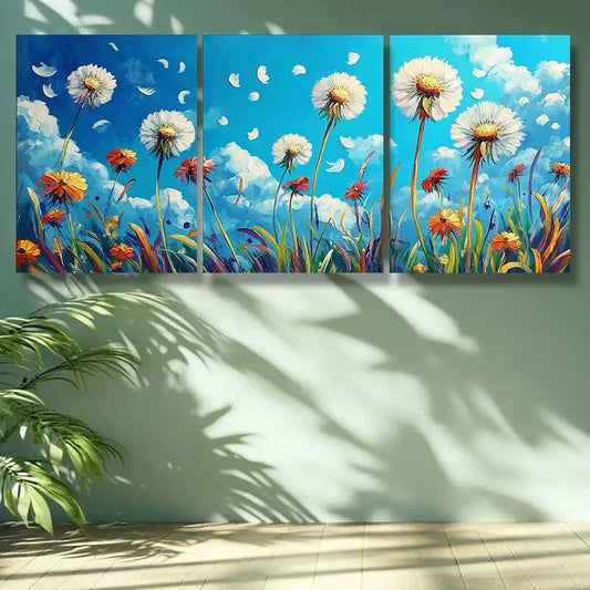 3pcs White dandelion Wall Art Set Canvas Framed 40x60cm -High Quality Print 100% Australian Made Wall Canvas Ready to Hang