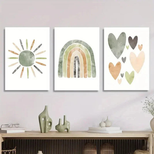 3pcs Abstract bohemian neutral sun rainbow Metal Print Ready to Hang Art