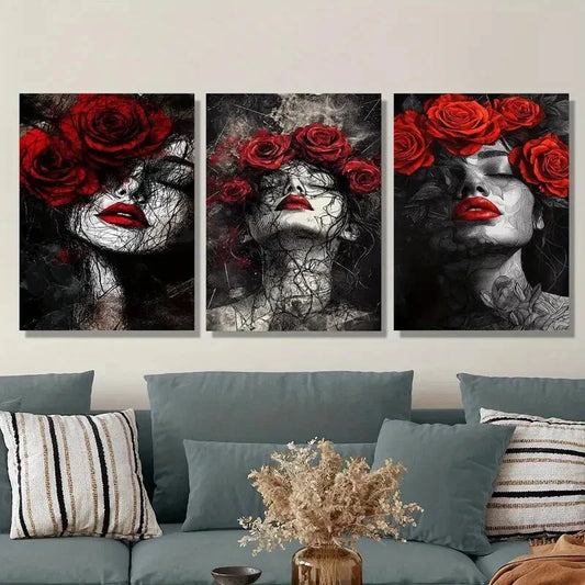 3pcs Romantic Valentine's Day Modern Metal Print Ready to Hang Art