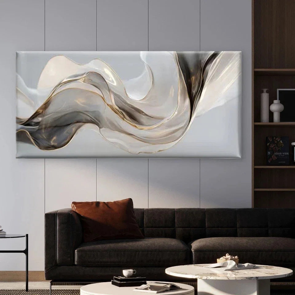 Abstract Metallic Wave Wall Art Canvas Office Home Room Framed 80x45cm