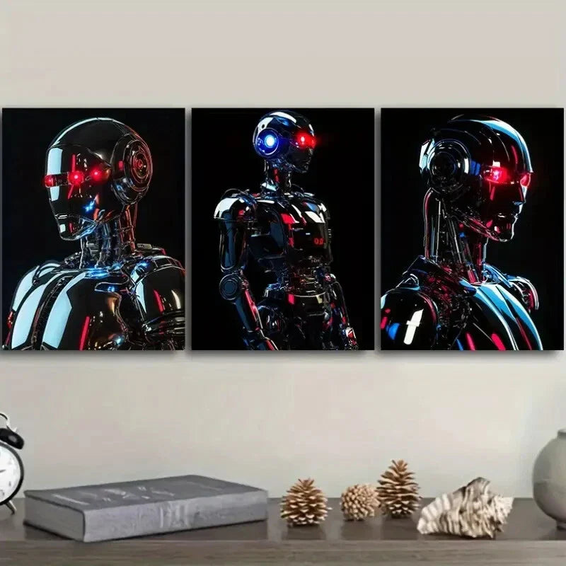 3pcs Astronauts on the moon Luxurious Metal Print Ready to Hang Art