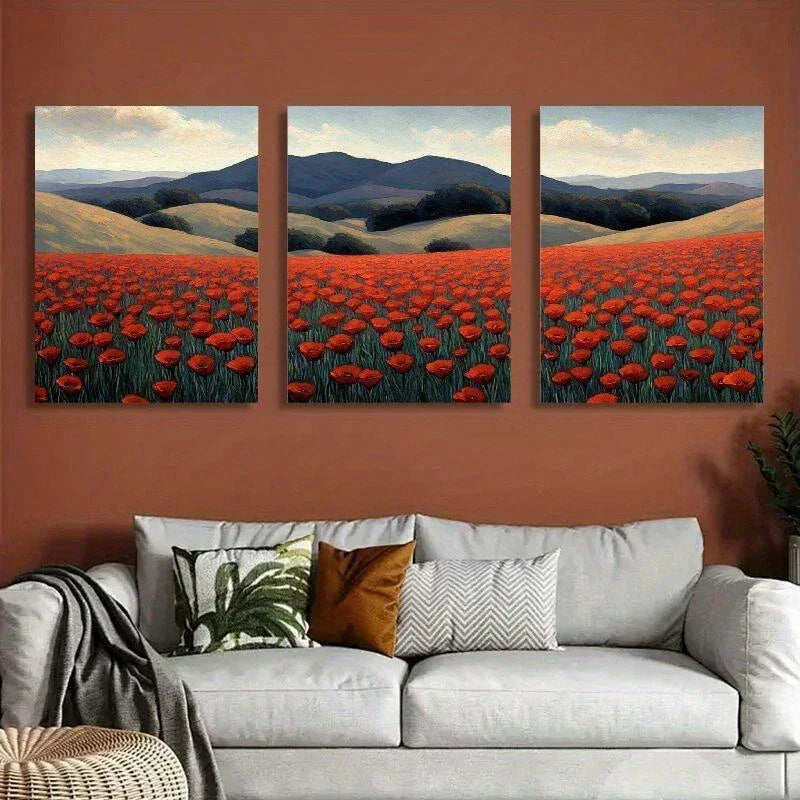 3pcs Nature Red Roses Mountain Metal Print Ready to Hang Art