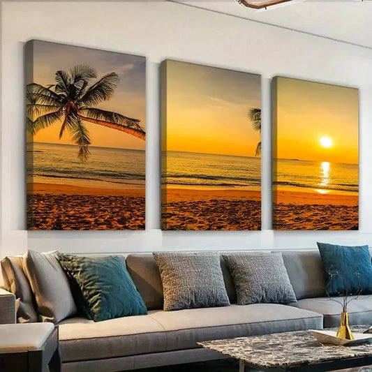 3pcs Beach Sunset Canvas Framed 40x60cm - High Quality Print 100% Australian Made Wall Canvas Ready to Hang