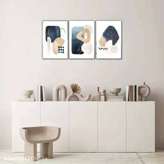 3pcs Line Geometric Pattern Abstract Art Metal Print Ready to Hang Art