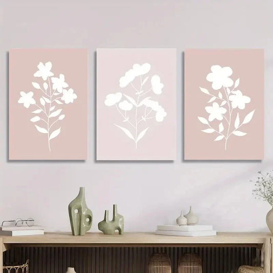 3pcs abstract minimalist flowers, abstract Metal Print Ready to Hang Art