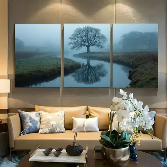 3pcs Misty Morning in English Countryside Design Metal Print Ready to Hang Art