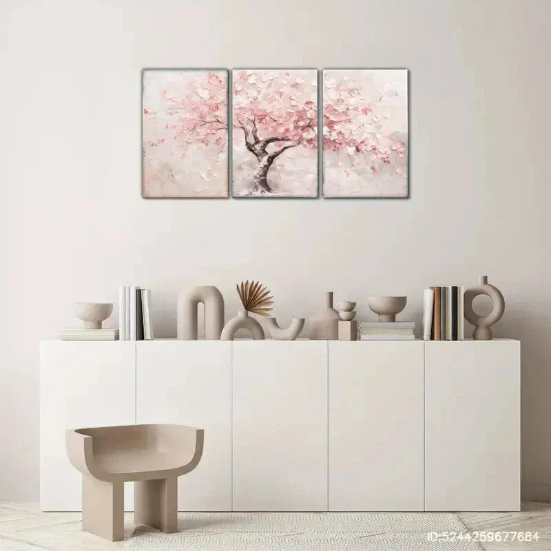 3pcs Blooming Cherry Tree Floral Style Posters Metal Print Ready to Hang Art