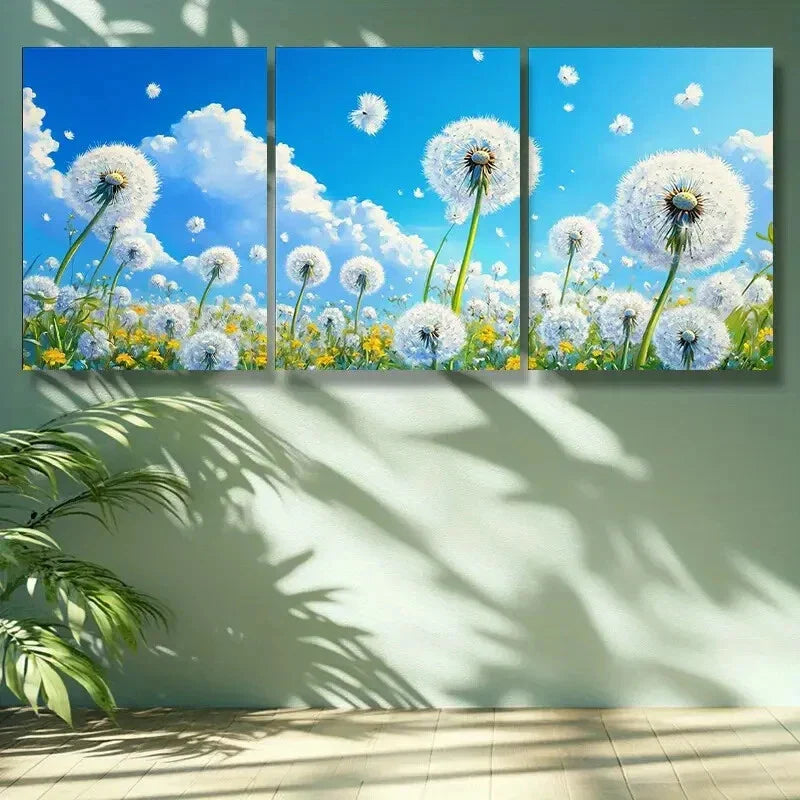 3pcs White dandelion Painting Wall Art Set Canvas Framed 40x60cm - High Quality Print 100% Australian Made Wall Canvas Ready to Hang