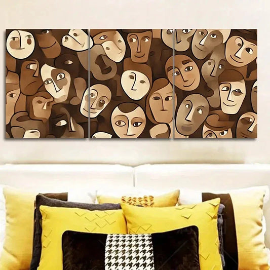 3pcs Modern Brown and Beige Faces Metal Print Ready to Hang Art