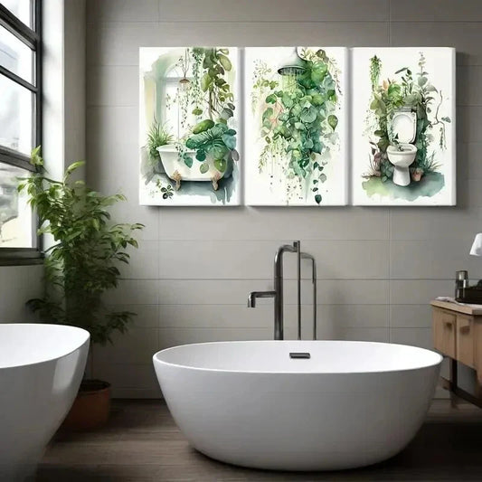 3pcs Sage Green Leaves & Tropical Plants Metal Print Ready to Hang Art