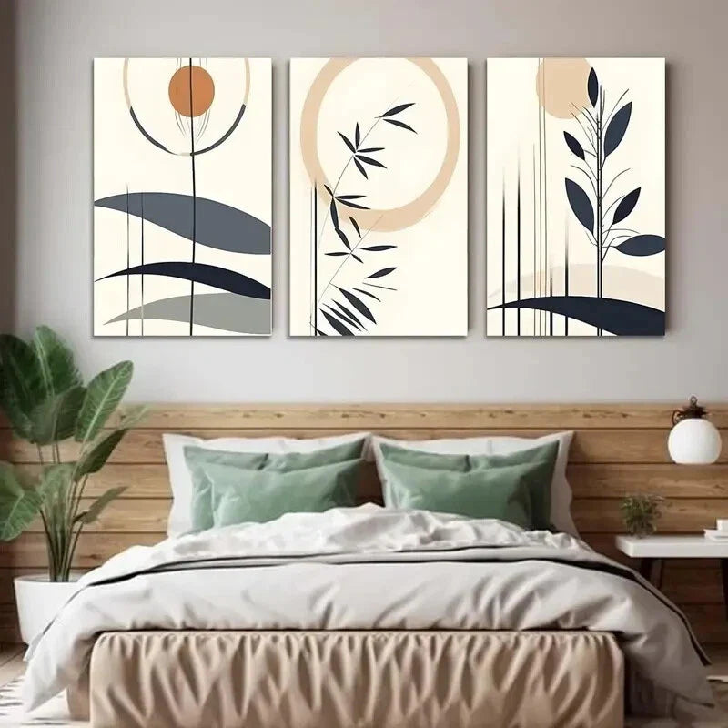3pcs Lines, Mountains, Sun Minimalist Metal Print Ready to Hang Art
